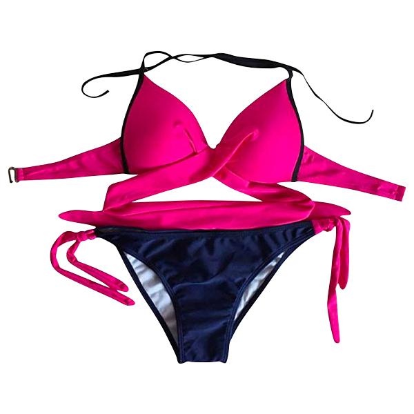 Padded Criss-Cross Bikini Set Swimsuit in Hot Pink Bikini Iconix 