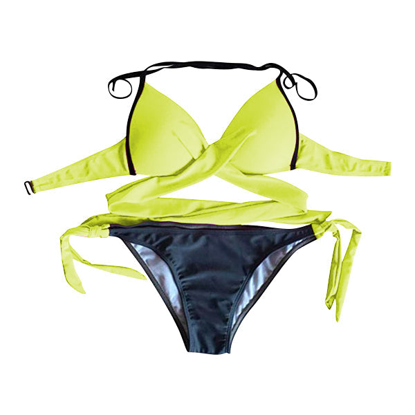 Padded Criss-Cross Bikini Set Swimsuit in Neon Yellow bikinis Iconix 