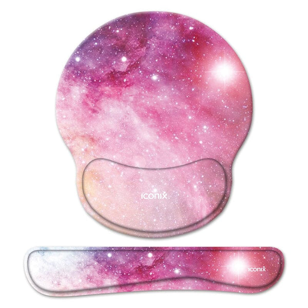 Pearlescent Pink Mouse Pad with Wrist Support and Keyboard Wrist Support Set Mouse Pads Iconix 