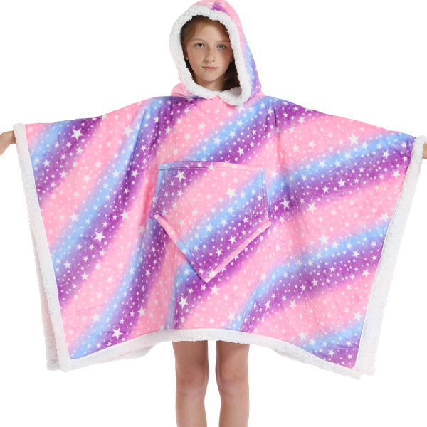 Pink and Blue Hooded Poncho Blanket Kids Blanket Hoodies Iconix 