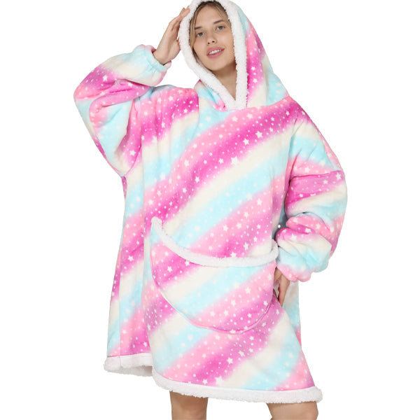 Pink and Blue Unicorn Oversized Plush Blanket Hoodie blanket hoodies Iconix 
