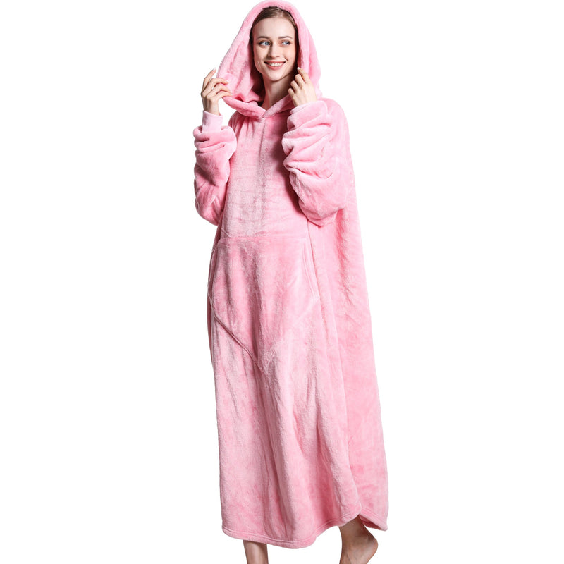 Pink Oversized Floor-Length Body Blanket Hoodie Adult Blanket Hoodies Iconix 