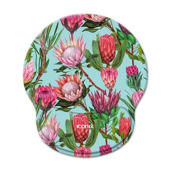 Pink Protea Mouse Pad with Gel Wrist Guard Support Mouse Pads Iconix 