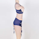 Plus Size Navy Bra Set With Beige Lace Overlay- R80186P After Dark Iconix 