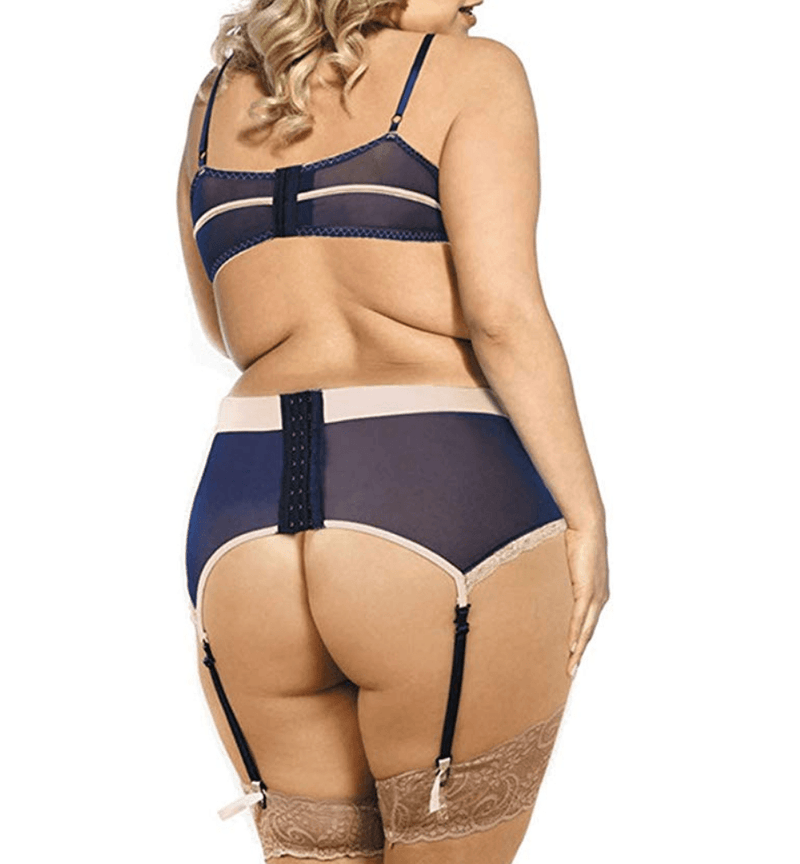 Plus Size Navy Bra Set With Beige Lace Overlay- R80186P After Dark Iconix 