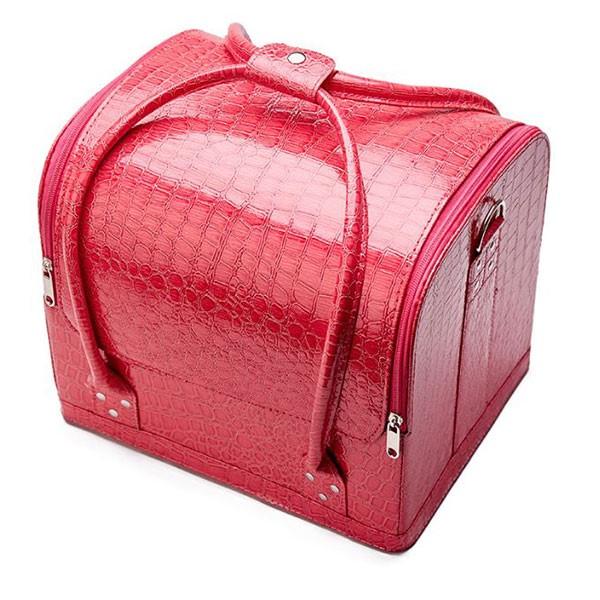 PU Leather 3-Layer Cosmetic Case Beauty & Fashion Iconix Crocodile Pink 