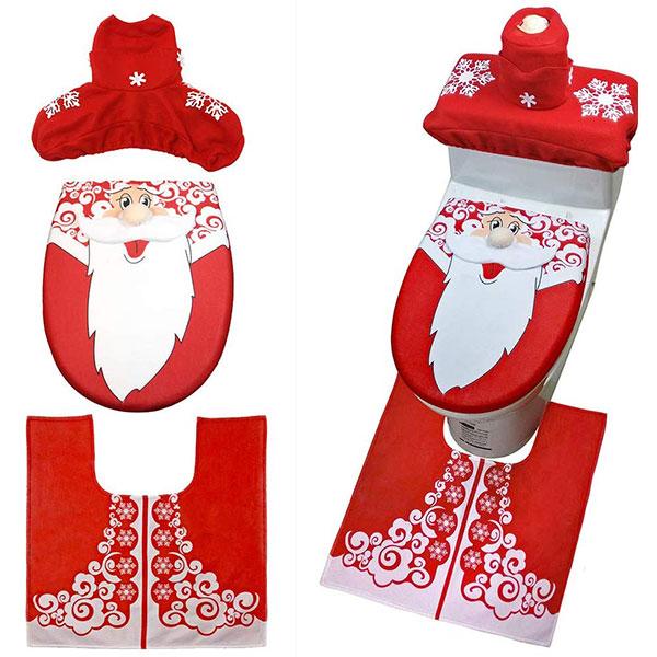 Red Santa Christmas Bathroom Decor 3pc