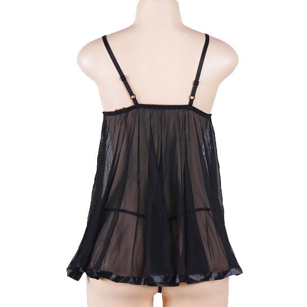 Sexy Sheer Lace Babydoll With G String Lingerie-Medium- Black - E20731 Iconix 