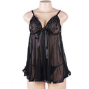 Sexy Sheer Lace Babydoll With G String Lingerie-Medium- Black - E20731 Iconix 