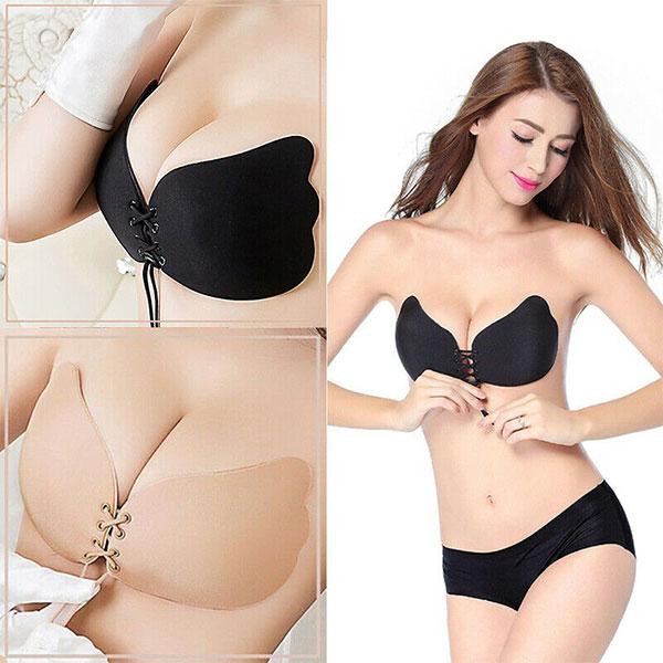Strapless Backless Adhesive Invisible Push-up Reusable Butterfly Bra - Black Invisible Bra Iconix 