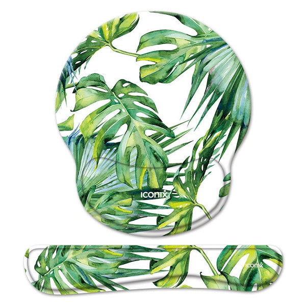 Tropical Leaf Mouse Pad with Wrist Support and Keyboard Wrist Support Set Mouse Pads Iconix 