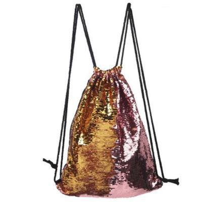 Two Colour Sequin Mermaid Drawstring Bag Iconix Gold/Pink 