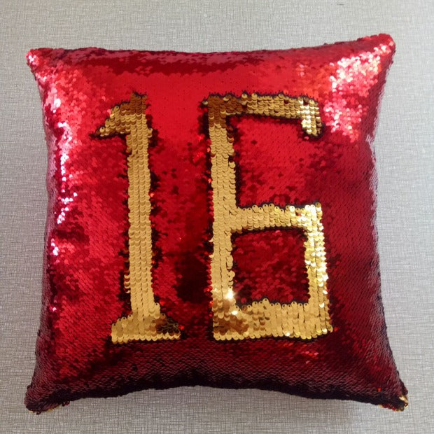 Two Way Mermaid Sequin Pillow or Cushion Iconix Red/Gold 