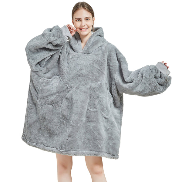 Unisex Grey Oversized Plush Hooded Blanket Adult Blanket Hoodies Iconix 
