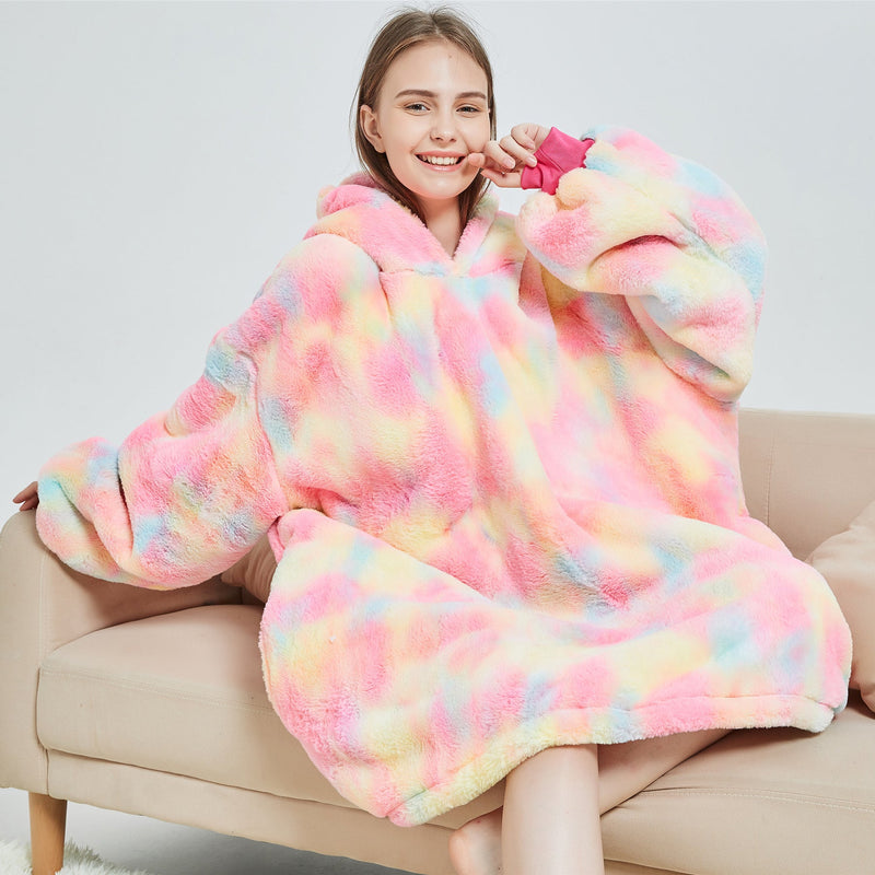 Unisex Multi-coloured Unicorn Oversized Plush Blanket Hoodie Adult Blanket Hoodies Iconix 