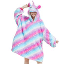 Unisex Purple and Blue Unicorn Oversized Plush Blanket Hoodie Adult Blanket Hoodies Iconix 