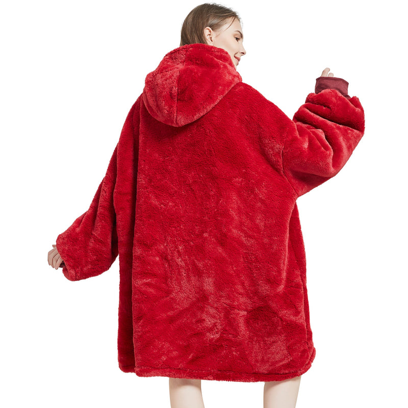 Unisex Red Oversized Plush Hooded Blanket Adult Blanket Hoodies Iconix 