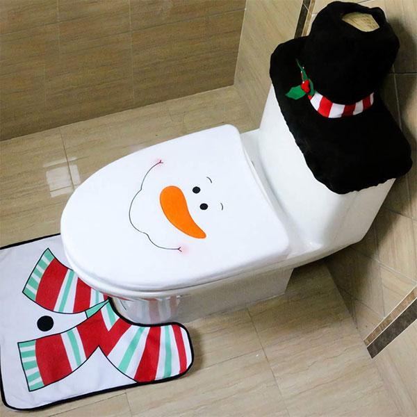 White Snowman Christmas Bathroom Decor | 3pc Party & Fun Iconix 