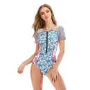 Women's Beautiful Blossoms Short Sleeve Zip Swimwear Long Sleeve Swimwear Iconix 
