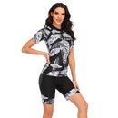 Women's Black and White Fern Short Sleeve Swimwear Long Sleeve Swimwear Iconix 