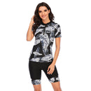 Women's Black and White Fern Short Sleeve Swimwear Long Sleeve Swimwear Iconix 