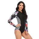 Women's Black Blossom Long Sleeve Zip Swimwear Long Sleeve Swimwear Iconix 