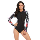 Women's Black Blossom Long Sleeve Zip Swimwear Long Sleeve Swimwear Iconix 