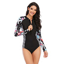 Women's Black Blossom Long Sleeve Zip Swimwear Long Sleeve Swimwear Iconix 