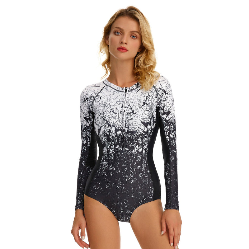 Women's Black Ombre Long Sleeve Zip Swimwear Long Sleeve Swimwear Iconix 