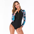 Women's Black Tropical Long Sleeve Zip Swimwear Long Sleeve Swimwear Iconix 