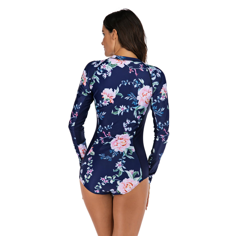 Women's Blue and Pink Long Sleeve Zip Swimwear Long Sleeve Swimwear Iconix 