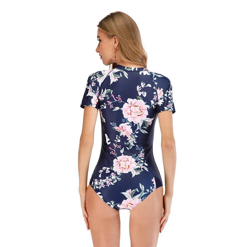 Women's Blue and Pink Short Sleeve Zip Swimwear Long Sleeve Swimwear Iconix 