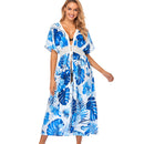 Women's Blue and White Fern Beach Cover-up beach cover-ups Iconix 