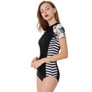 Women's Blue Blossom Short Sleeve Zip Swimwear Long Sleeve Swimwear Iconix 