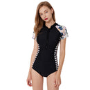 Women's Blue Blossom Short Sleeve Zip Swimwear Long Sleeve Swimwear Iconix 