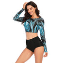 Women's Blue Botanics Long Sleeve Crop Two-Piece Bikini Long Sleeve Swimwear Iconix 