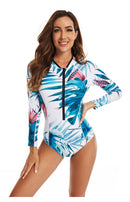 Women's Blue Fronds Long Sleeve Swimwear Long Sleeve Swimwear Iconix 