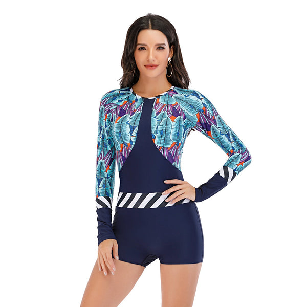 Women's Blue Island Long Sleeve Boxer Swimwear Long Sleeve Swimwear Iconix 