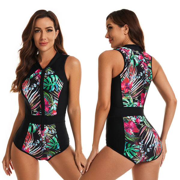 Women's Bright Pink Tropics Sleeveless Swimwear Long Sleeve Swimwear Iconix 