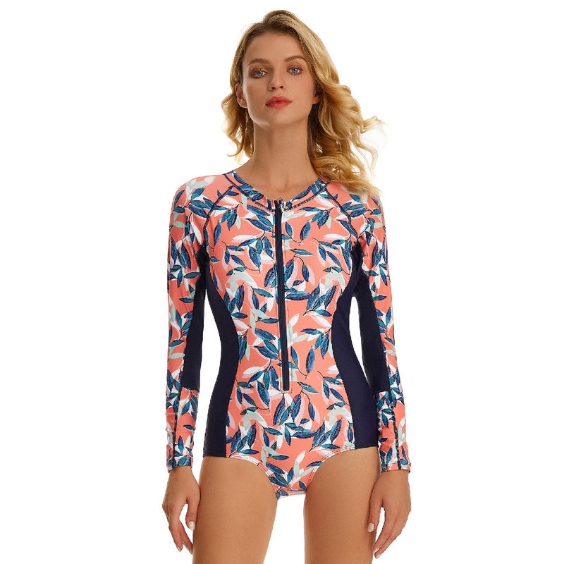 Women's Coral Blue Long Sleeve Zip Swimwear Long Sleeve Swimwear Iconix 