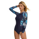 Women's Deep Blue Blends Long Sleeve Zip Swimwear Long Sleeve Swimwear Iconix 