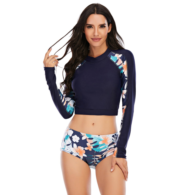 Women's Floral Island Long Sleeve Crop Two-Piece Bikini Long Sleeve Swimwear Iconix 