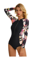 Women's Floral Pink Long Sleeve Zip Swimwear Long Sleeve Swimwear Iconix 