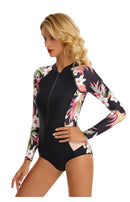 Women's Floral Pink Long Sleeve Zip Swimwear Long Sleeve Swimwear Iconix 