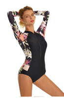 Women's Floral Pink Long Sleeve Zip Swimwear Long Sleeve Swimwear Iconix 