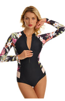 Women's Floral Pink Long Sleeve Zip Swimwear Long Sleeve Swimwear Iconix 