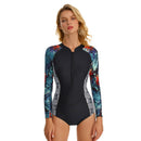 Women's Leafy Blues Long Sleeve Zip Swimwear Long Sleeve Swimwear Iconix 