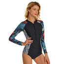Women's Leafy Blues Long Sleeve Zip Swimwear Long Sleeve Swimwear Iconix 