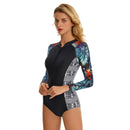 Women's Leafy Blues Long Sleeve Zip Swimwear Long Sleeve Swimwear Iconix 