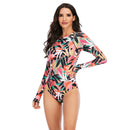Women's Peach Fronds Long Sleeve Zip Swimwear Long Sleeve Swimwear Iconix 